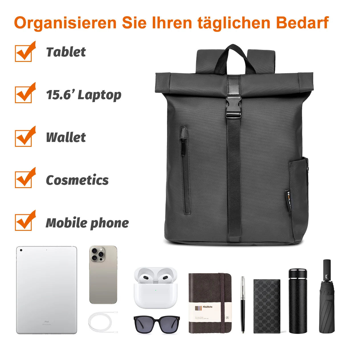 22L Diebstahlsicherer Reiserucksack für Laptop, Mehrfächer-Leichtgewicht-Tagesrucksack für Herren und Damen, Schule, Outdoor, Sport, passend für 15,6-Zoll-Laptops, in 6 Farben