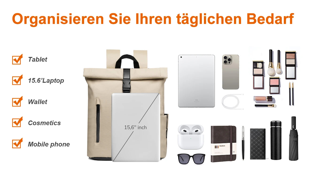 22L Diebstahlsicherer Reiserucksack für Laptop, Mehrfächer-Leichtgewicht-Tagesrucksack für Herren und Damen, Schule, Outdoor, Sport, passend für 15,6-Zoll-Laptops, in 6 Farben