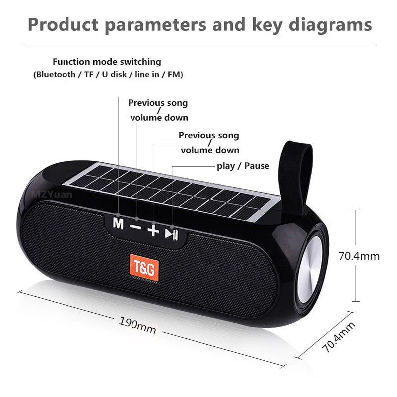 T&G TG182 Solar-Lade-Bluetooth-Lautsprecher,tragbare Säule,kabellose Stereo-Musik,Box Lautsprecher für draußen,Wasserfeste Lautsprecher