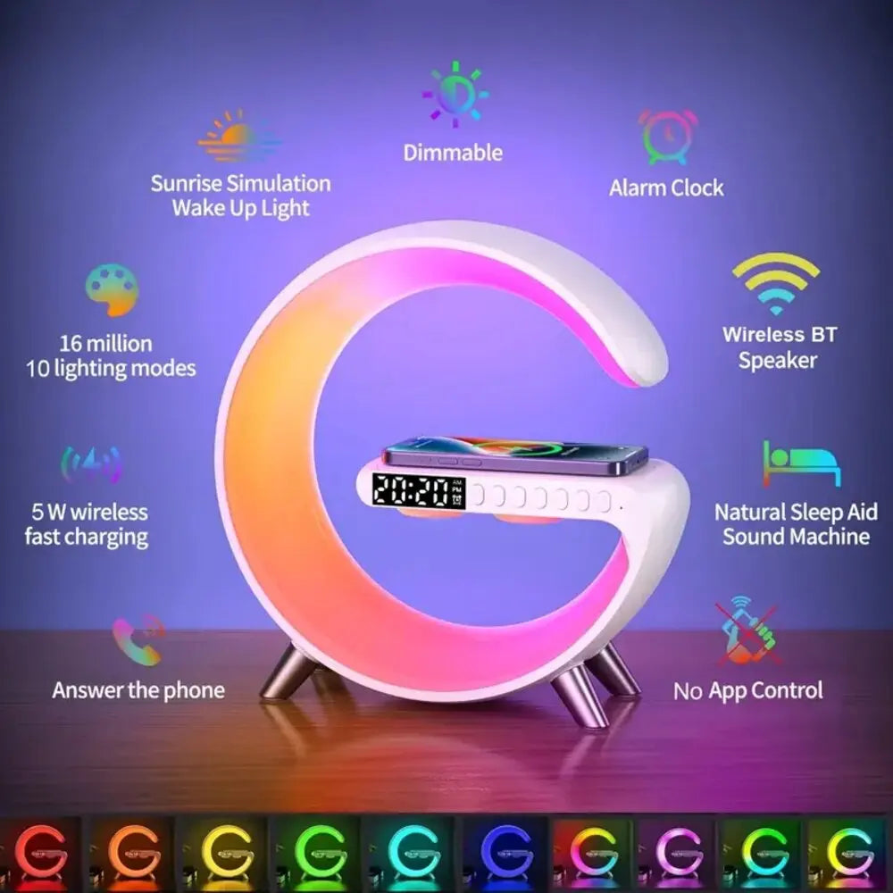 LED-Wecker,intelligente Nachtlampen,schnelles kabelloses Ladegerät,APP,RGB-Musikplayer,Sprechen,Bluetooth für iPhone,Samsung,Xiaomi Huawei