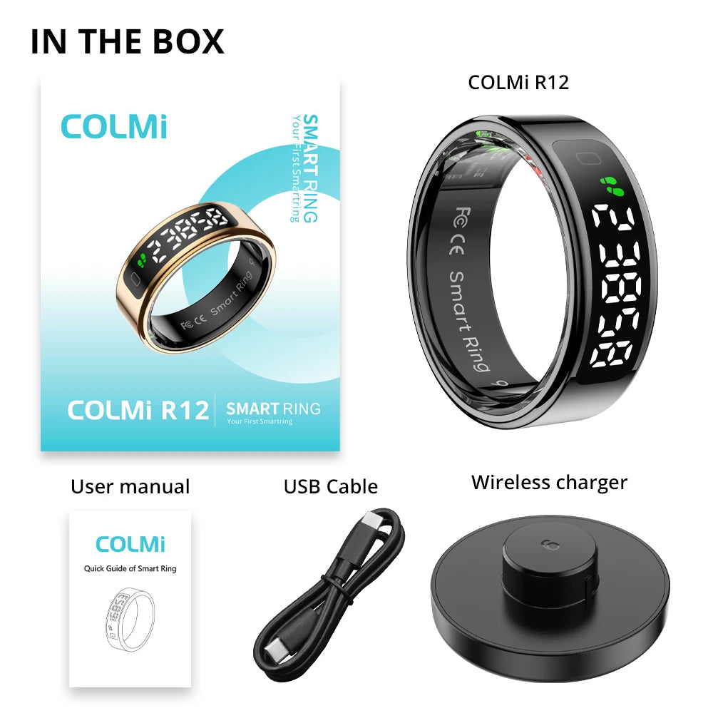 COLMI R12 Smart Ring 2025 mit Bildschirm und Touch, Wireless Charging, Gesundheitsmanager, 5 ATM wasserdicht für Männer Frauen