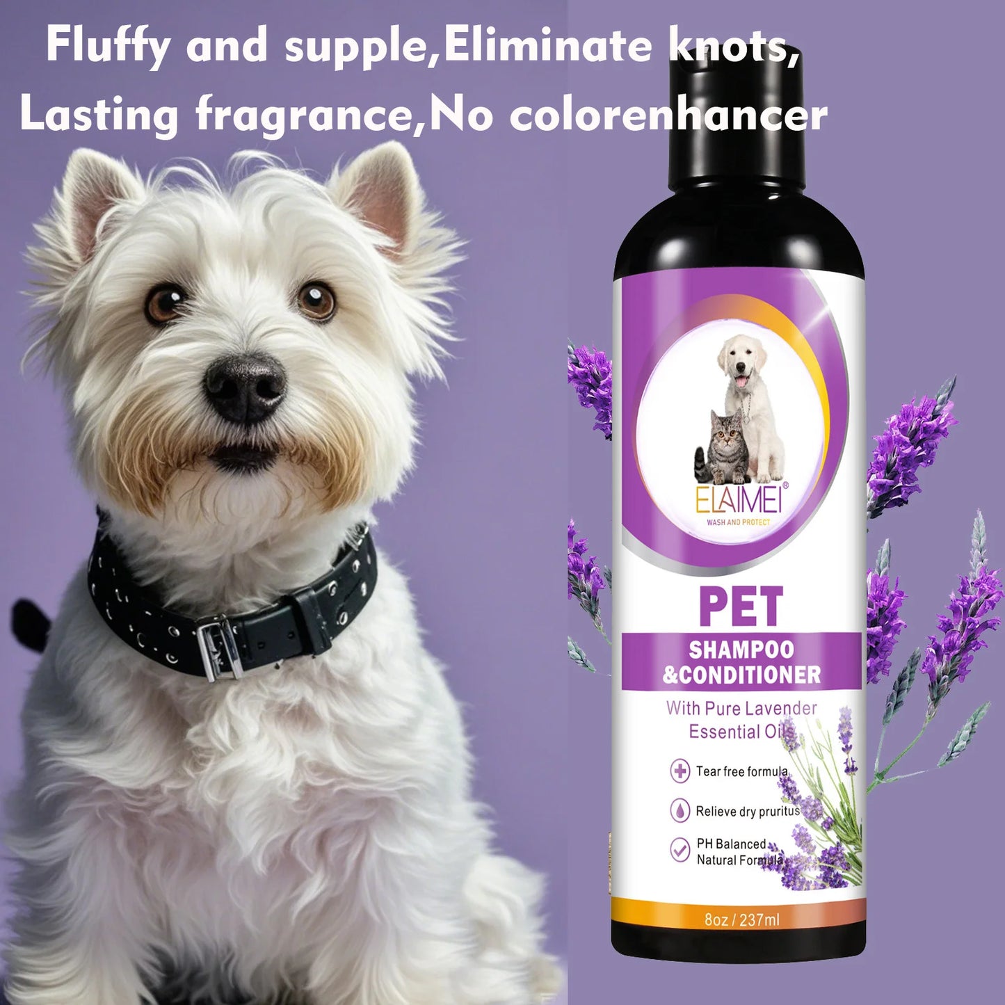 Tiershampoo für Hunde, entwickelt, um Flecken zu entfernen, Haare zu pflegen, Trockenheit und Juckreiz zu lindern, Körpergeruch zu beseitigen und zu nähren
