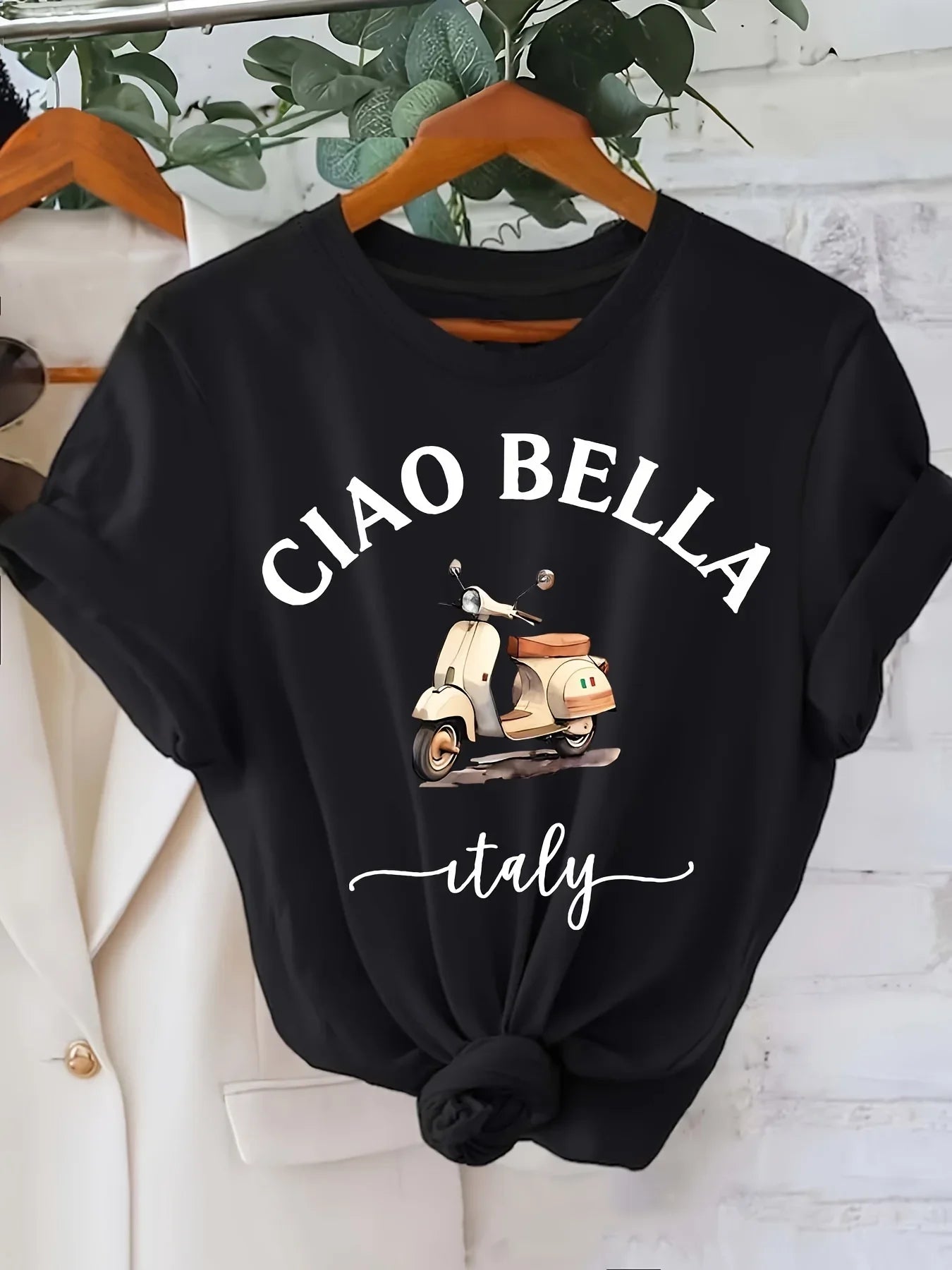 Ciao Bella Damen Crew Hals T-Shirt - Lässige Kurzarm-Briefdruck Polyester Blend Frühling & Sommer Top Italienische Zitrone