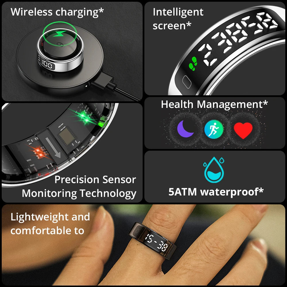 COLMI R12 Smart Ring 2025 mit Bildschirm und Touch, Wireless Charging, Gesundheitsmanager, 5 ATM wasserdicht für Männer Frauen
