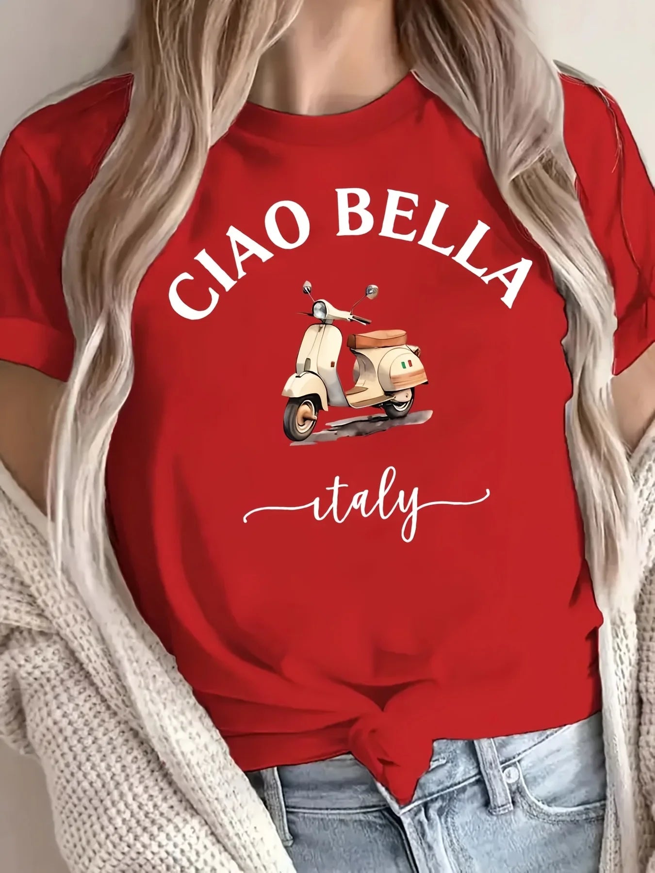 Ciao Bella Damen Crew Hals T-Shirt - Lässige Kurzarm-Briefdruck Polyester Blend Frühling & Sommer Top Italienische Zitrone