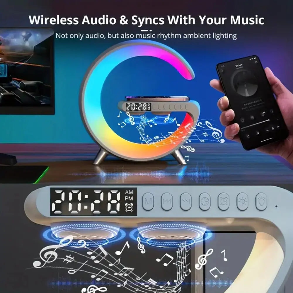 LED-Wecker,intelligente Nachtlampen,schnelles kabelloses Ladegerät,APP,RGB-Musikplayer,Sprechen,Bluetooth für iPhone,Samsung,Xiaomi Huawei