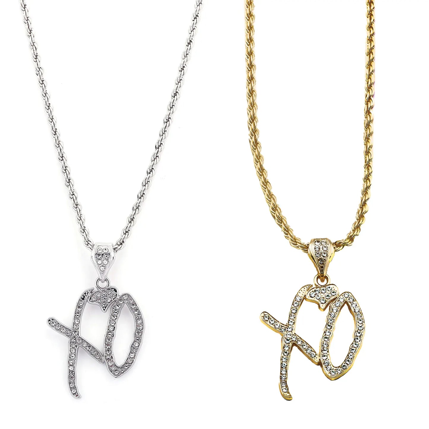 Exquisite Halskette mit Anhänger in Bubble-Letter-Schriftzug „Xo“ und weißen Zirkonia – ein modisches Accessoire für Herren, perfekt für Freizeit und Partys.